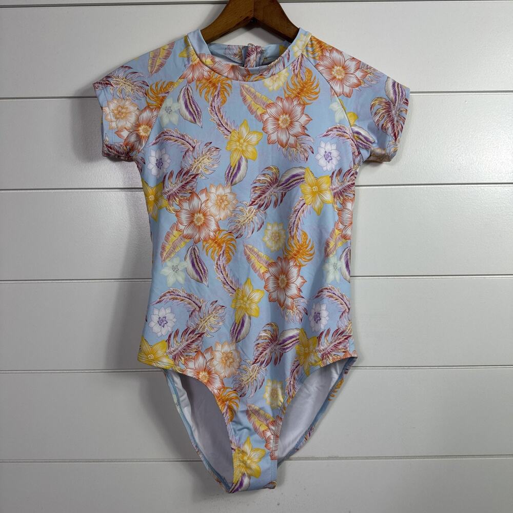 Snapper Rock One Piece Swimsuit Boho Tropical Print Blue sz 14